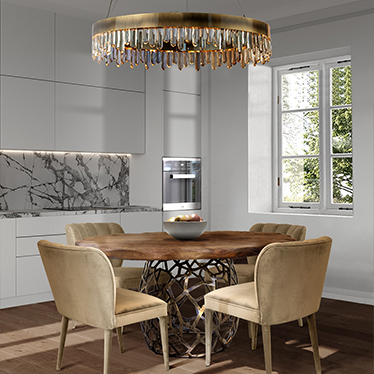 APIS Dining Table, Daylan Dining Chair, NAICCA Chandelier